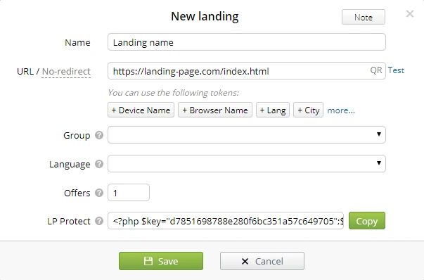 Add landing page in Binom