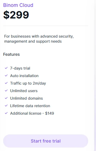 Binom Cloud Plan