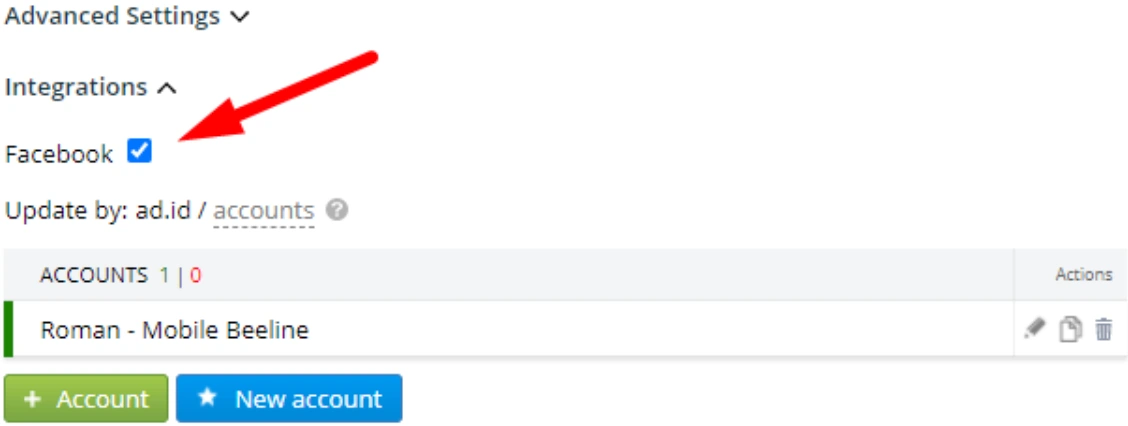 Binom Facebook integration